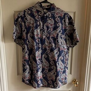 Men’s J. Crew Paisley Print Seersucker Popover Shirt in Navy — Sz M, Classic Fit